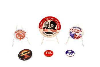 VINTAGE POLITICAL PINS - LOT OF 6 - ASSORTED YEARS - ITEM#581 BOX