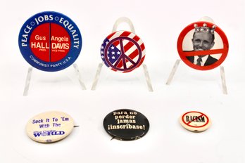VINTAGE POLITICAL PINS - LOT OF 6 - ASSORTED YEARS - ITEM#582 BOX