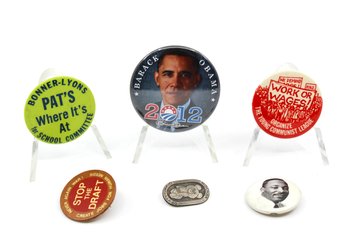 VINTAGE POLITICAL PINS - LOT OF 6 - ASSORTED YEARS - ITEM#595 BOX