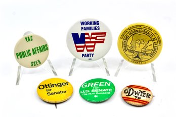 VINTAGE POLITICAL PINS - LOT OF 6 - ASSORTED YEARS - ITEM#628 BOX