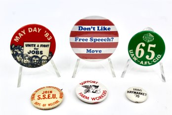 VINTAGE POLITICAL PINS - LOT OF 6 - ASSORTED YEARS - ITEM#633 BOX