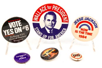 VINTAGE POLITICAL PINS - LOT OF 6 - ASSORTED YEARS - ITEM#639 BOX