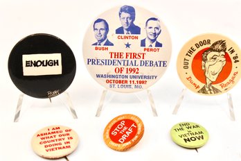 VINTAGE POLITICAL PINS - LOT OF 6 - ASSORTED YEARS - ITEM#647 BOX