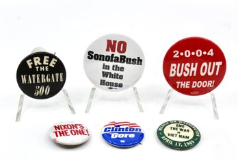 VINTAGE POLITICAL PINS - LOT OF 6 - ASSORTED YEARS - ITEM#649 BOX
