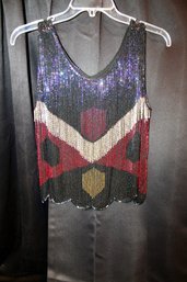 VINTAGE SEQUIN SHIRTS - LOT OF 2 - SIRUTI - PURE SILK - SIZE M - ITEM#928 BSMT