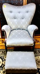 ANTIQUE WINGBACK CHAIR W/OTTOMAN BEAUTIFUL HAND CARVED DETAILS - ITEM#7 LR