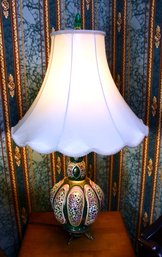 ANTIQUE LAMP - WHITE SHADE - GREEN/PINK DESIGN - ITEM#17 RM2