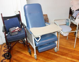 LOT OF MEDICAL FURNITURE - TRANSPORT CHAIR - HOSPITAL FEEDING CHAIR - PORTABLE TOILET - DRIVE CO. ITEM#23 RM4