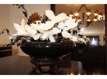 Decorative Black Bowl - Center Piece With Flowers And Stand! Great Condition - Item #58