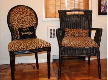 Black Chairs With Leapard Print & Pillow Great Condition - Set Of Two - Item #07