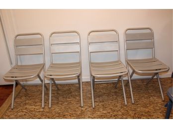 Crate & Barrel Aluminum Folding Chairs W/ Folding Card Table - Set Of 4 - Great Condition! Item #39