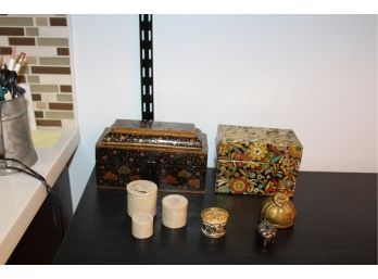 Mixed Lot Of Decorative Boxes, Canisters & Brass Bell - Lot Of 8! Good Condition - Item #34