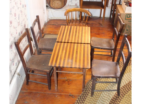 ADORABLE Vintage Children's Wooden WHITNEY Tables & Chairs!! (TWO TABLES & 5 CHAIRS) Item -#74