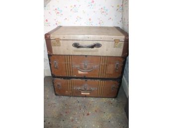 Funky Lot Of Two Vintage Steamer Trunks & One Vintage Suitcase - LOT OF 3!! Item #93