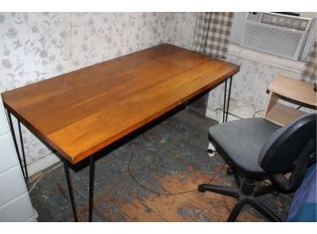 Retro Vintage Wood Table W/Iron Legs - GOOD CONDITION!! - Item #66