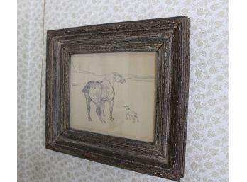Artist TOMI BLOCK Vintage Framed Art Work - Horse & Dog! Good Condition - Item #32