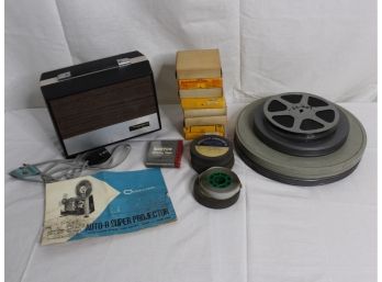 Lot Of Vintage Auto-8 Super Projector, DA-LITE Projector Screen & Mixed Film!! Good Condition - Item #27