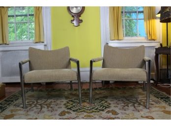 Mid Century Modern Chrome & Fabric Chairs - Set Of 2! Good Condition - Item #01