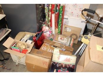 HUGE Vintage Christmas Lot - Tree Ornaments, Lights, Wrapping Paper, Christmas Cards, Tree Stand & MORE!! Item #103