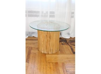 Round Bamboo Base Glass Top Table - GLASS IS DETACHABLE! Great Condition - Item #07