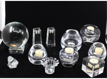 Mixed Lot Of OLEG CASSINI Signed Crystal Candlestick Holders & Crystal Ball  - Lot Of 11! Good Condition - Item #18