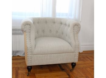 Seven Rhodes California Beige Linen & Natural Burlap Chair - GREAT DESIGN! Great Condition - Item #03