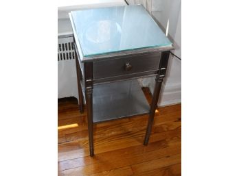 Vintage Industrial Style End Table W/Glass Top - AMAZING DESIGN! Good Condition - Item #50