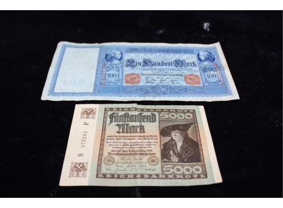 Vintage Money Bills - German, 1910 To 1922 - Good Condition!! - Item #154