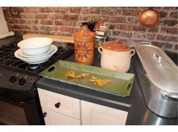 Mixed Lot Of Kitchen Items - Cookie Jars, Trays, Plates, Fish Steamer Pot AND MORE!! Good Condition - Item# 39