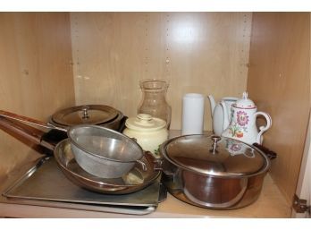 Mixed Lot Of Kitchen Items - Trays, Pots, Mixing Bowls, Strainer, Tea Pots AND MORE! Good Condition - Item# 48