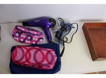 Mixed Lot Of Makeup Bags And Hair Dryer - Revlon Ionic - Good Condition - Item #97