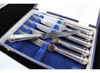 JAMES ROBINSON Handmade English Sterling Silver Steak Knives - Set Of 6 - GOOD CONDITION! - Item #53