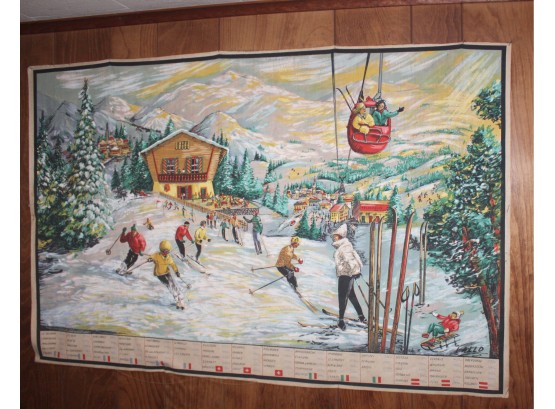 Original Vintage Fabric Snow Scene - Wall Art!! Good Condition - Item #76