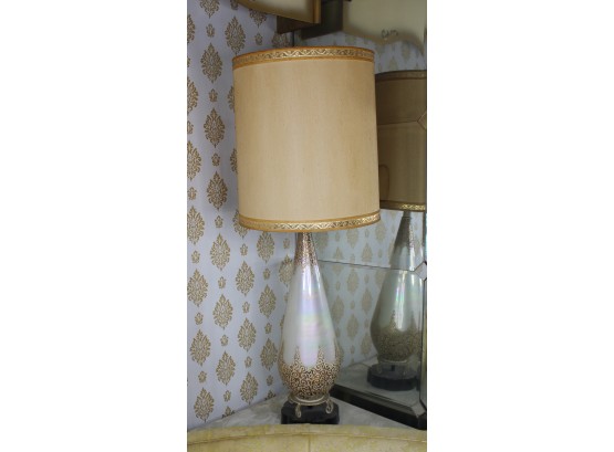Vintage Lamp - Gold Accents W/Original Shade  - WORKS! - Item #06