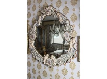 Vintage Cherub Mirror - Porcelain On Wood! Good Condition - Item #14