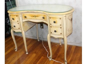 Vintage Vanity Desk - Three Drawers - Glass Top!! - Item #32