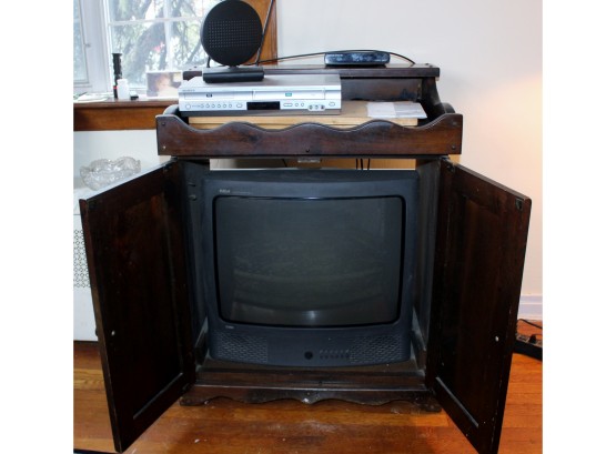 Vintage Wooden TV Cabinet W/ TV, VCR, DVD Player-Item #4