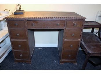 Vintage Wooden 9 Drawer Desk Includes Lamp Item#31