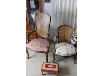 Antique Chairs - Lot Of 3 - Hand Made Embroided + Stool! Good Condition - Item #20