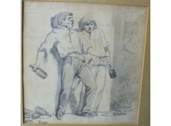 Honoré-Victorin Daumier Signed Artwork - Drunken Friends! Good Condition - Item #30