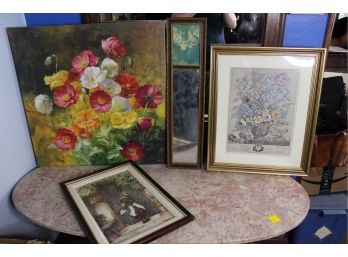 Lot Of 4 Art Prints & Mirror - Assorted Sizes -  Good Condition!! - Item #70