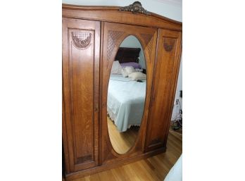 Vintage Oak Wardrobe W/ Mirror - Good Condition!! - Item #26