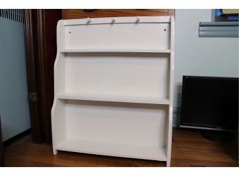 White Wall Shelf W/ Hooks - 3 Shelves - Good Condition! - Item #44