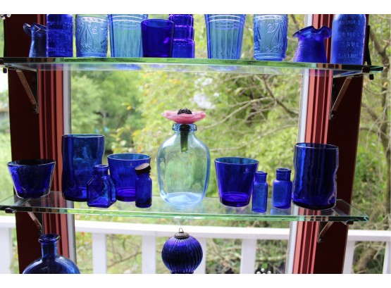 Blue Glass Lot - Set Of 10 - Assorted Sizes - Good Condition!! - Item #04