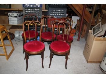 Lot Of 5 Restaurant Style Chairs - Red Velvet Fabric - Good Condition!! Item #81