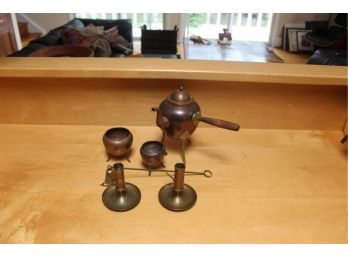 Mixed Lot Of Brass - Candle Holder, Cups & Pot - Lot Of 6!! - Item #168
