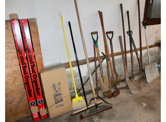 Mixed Lot Of Gardening Tools - Shovels, Garage & Tool Organizer, Rakes & MORE! Item #61 GAR
