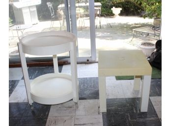 Vintage White Plastic Table & Two Tier Round Plastic Storage Bin - Lot Of 2! Item #22 GF