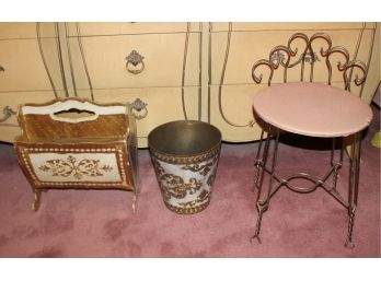 Vintage Stool, Newspaper Stand & Small Trash Can! Item #113 BR3