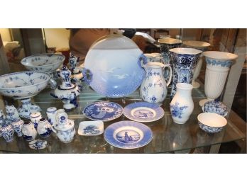 Mixed Lot Of Blue & White Glass - Plates, Vases, Bowls & MORE! Item #176 LR